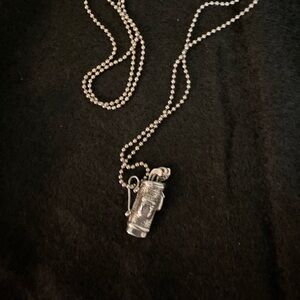 Vintage Silver Golf Bag Pendant Chain Necklace